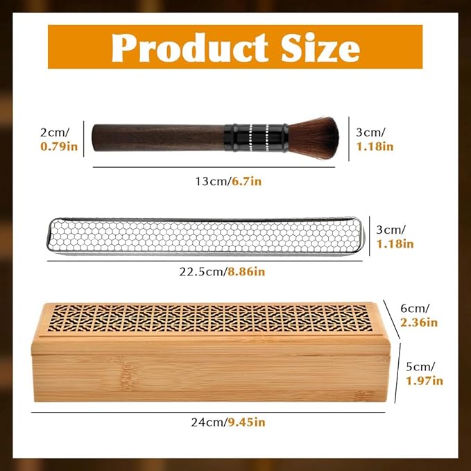 Incense Holder Burner, Coffin Double Layer Wooden Ash Catcher with Storage Drawer & Lid, Includes Zen Brush and Incense Stand for Meditation, Yoga Room, Home, Office