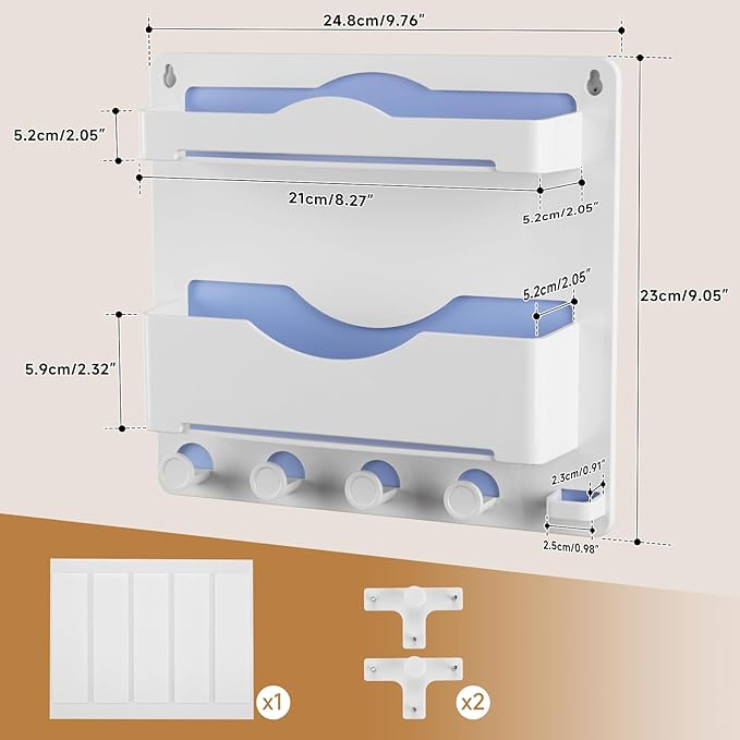 JUMEIHUI Bedside Wall Shelf with Glasses Hooks ，Adhesive Bedside Organizer Wall Mount for Dorm and Room Accessories Phone，Remote，Earphone， Kindle (White)