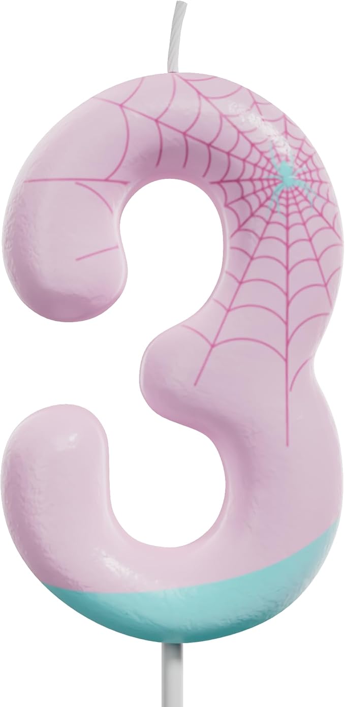 Pink Spider Birthday Number Candles – Multi-Color Decorative Cake Toppers for Kids Party & Celebration (Pink, 3)
