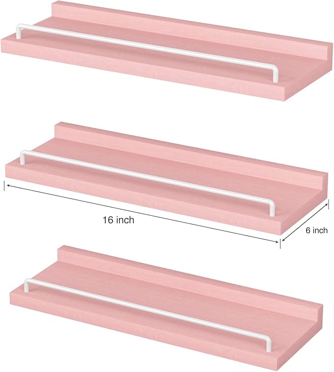 RYOFOBETTO Pink and White Floating Shelves, Kawaii Room Decor Wall Shelves - Set of 3 for Living Room, Bedroom, Kitchen, Picture Frames, Plants