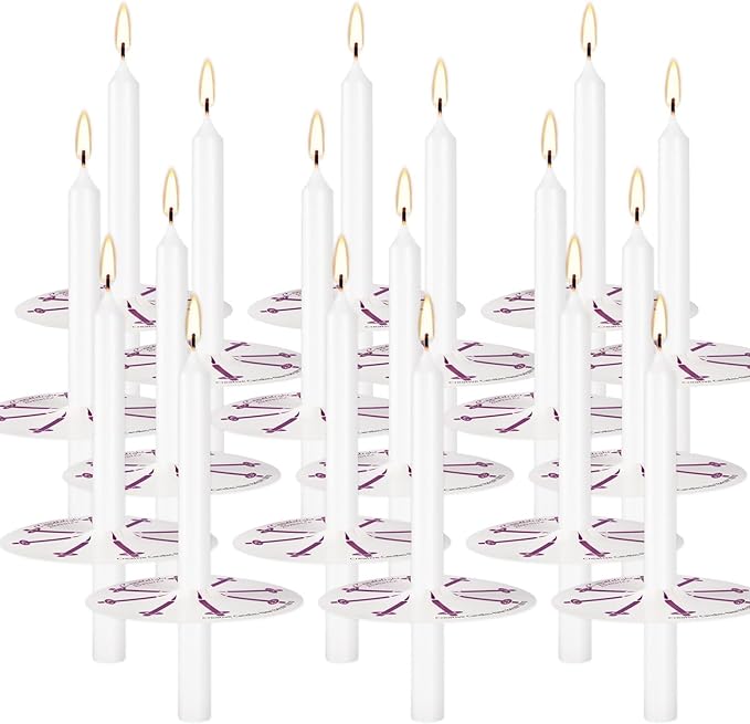 YOROXRG 100 pcs Church Candles with Drip Protectors for Devotional Candlelight Vigil Service, Unscented White 5" H X 1/2" D, No Smoke, Shabbat, Praye