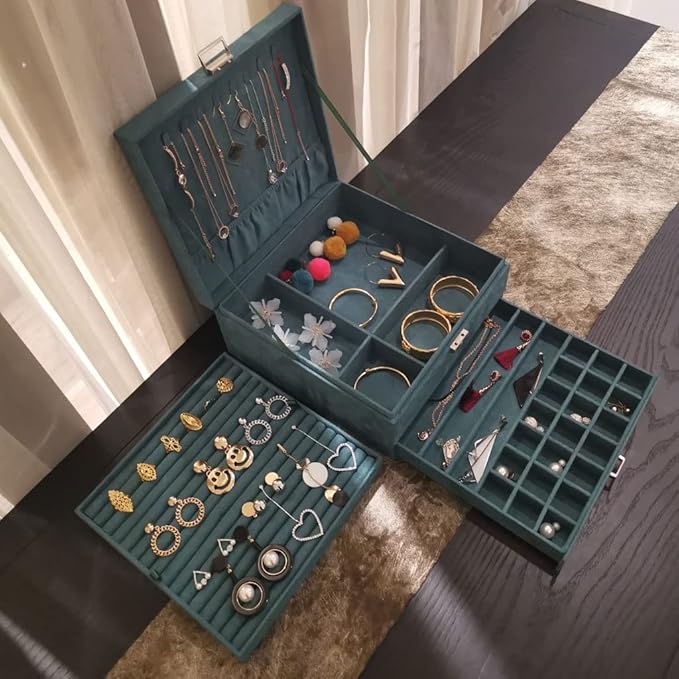 Makeup Organizers 3-Layer Jewelry Box Storage Box Necklace Ring Bracelet Bracelet Earrings Watch Jewelry Storage Box Jewelry Box Jewelry Case (Color : Black)