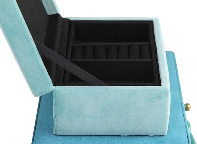 HofferRuffer Velvet Jewelry Boxes Decorative Boxes, Storage Accessory Organizer Boxes with Elegant Handle Decor, Classic Velvet Set of 2 Pieces (Blue)