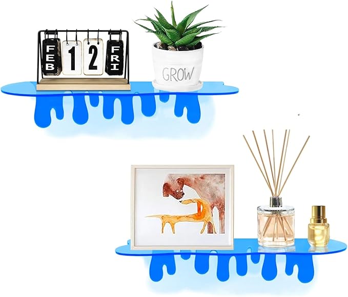 SetGame 2-Pack Acrylic Small Wall Shelves - 12 Inch Floating Shelf for Walls, Home Wall Display Ledges for Storage, Room Décor, Small Album & Items Organizer Display Dripping Wall Decor