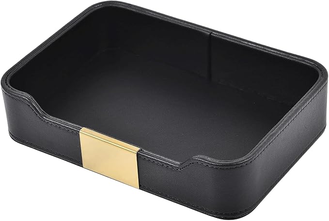 Luxury Leather Valet Tray,Jewelry Tray,Desktop Storage Organizer,Caddy Holder for Cosmetic,Jewelry,Watch,Keys,Phone,Wallet,Remote Controller,Pen, (black)
