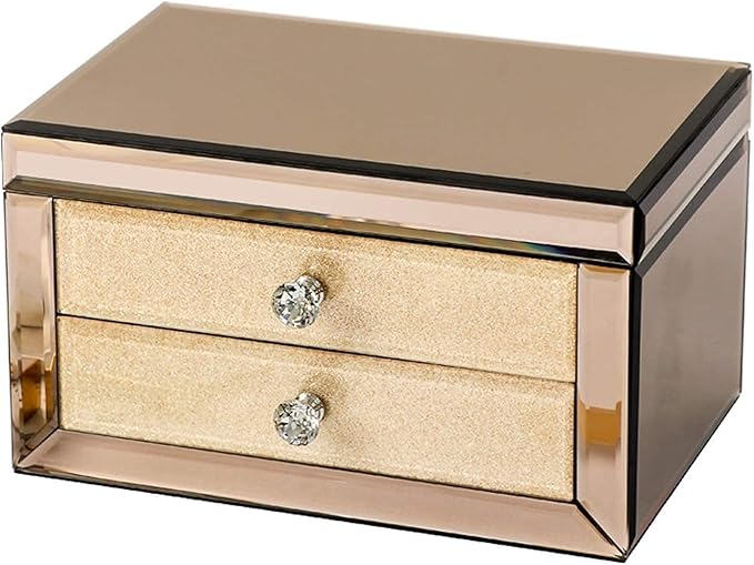 Storage Box Jewelry Box,Luxury Glass Jewelry Box with Makeup Mirror Jewelry Storage Organizer Trinket Jewelry Box Organizer