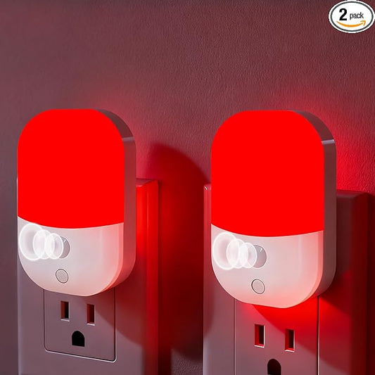 670nm Red Light Night Light for Sleep Therapy - 2 Pack, Auto Dusk to Dawn Sensor, 0.3W Dimmable & Portable LED Red Night Light Plug into Wall for Nursery Bedroom Bathroom Kitchen Hallway