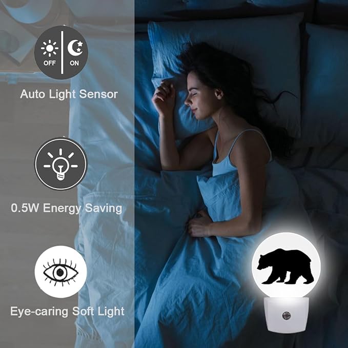 Black Bear Night Light Plug Into Wall Auto Led Sleep Round Lamp for Living Room Hallway Stairs
