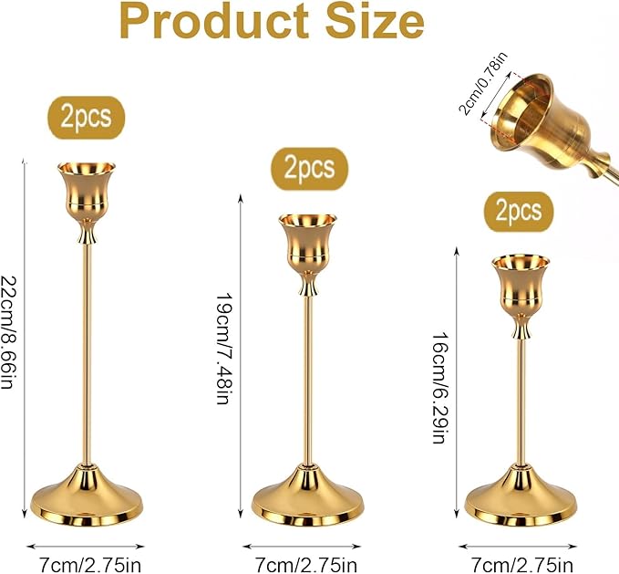 6pcs Gold Candle Holders, Candlestick Holders Taper Candle Holders for Pillar Candles Sticks Holder Decor Halloween Christmas Decorations Candle Candelabros para Centros de Mesa