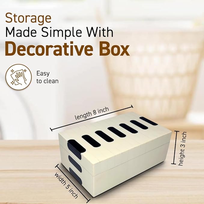 Perilla Home Home Decor Decorative Storage Wooden Box Small Piono Organizer Tool Stash Card Craft Treasure Trinket Memory Keepsake Jewelry Box for Men and Women, Gifts For All, Black and Off White