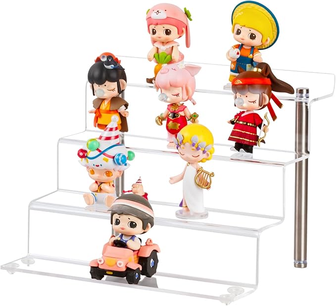 LileZbox 9 x 6 in Acrylic Display Risers Shelf for Pops Figures, Clear 4-Step Display Stand for Display Or Collection (small-2pack)