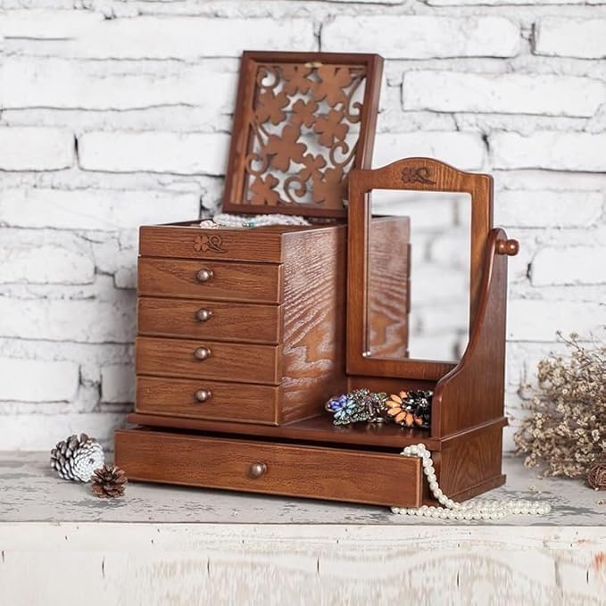 Wooden Makeup & Jewelry Storage Box with Magnet Buckle, Handmade Compact Organizer, Smooth Soft Interior for Makeup and Jewelry – Portable & Elegant Desktop Storage Box