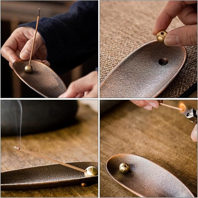 STOBAZA Incense Stick Holder, Leaf Incense Burner Adjustable Angle IncenseTray Ash Cather for Counters, Meditation Room, Spa, Yoga, Home, Office (Brown)