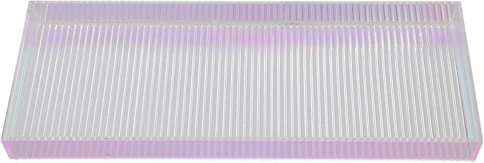 Acrylic Vanity Tray for Makeup and Perfume Organizer Small Striped Iridescent Cosmetic Storage Tray for Bathroom and Dressing Table Home Decorative