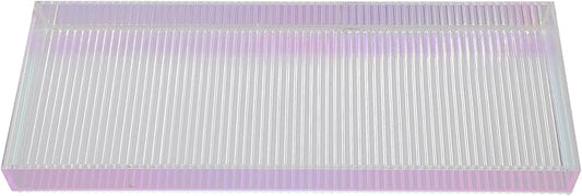 Acrylic Vanity Tray for Makeup and Perfume Organizer Small Striped Iridescent Cosmetic Storage Tray for Bathroom and Dressing Table Home Decorative