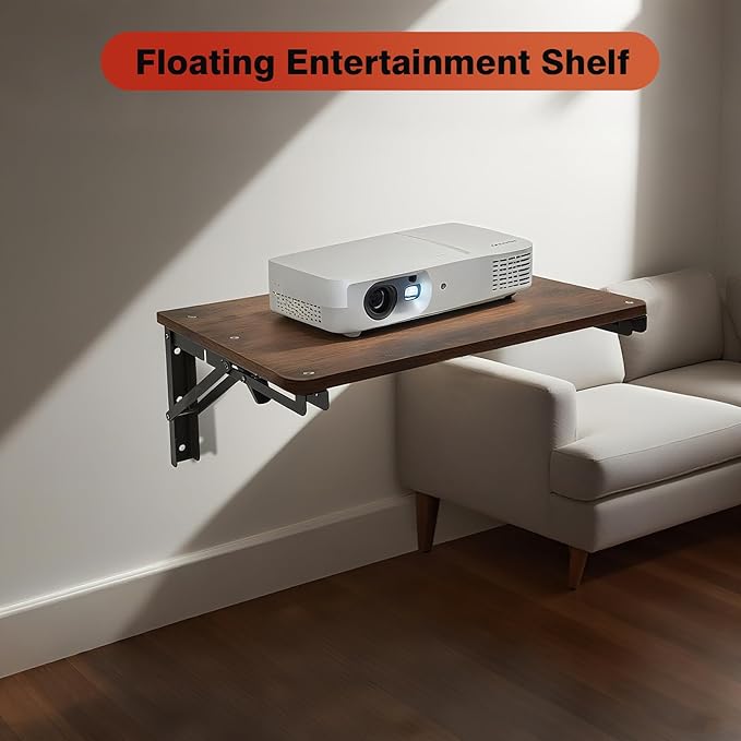 Folding Shelf Wall Mounted for Small Space, Rustic Wooden Wall Table for Living Room Bedroom Decor, Home Office Floating Fold Down Desk, Media Shelves with Heavy-Duty Brackets Holds Up to 55lbs