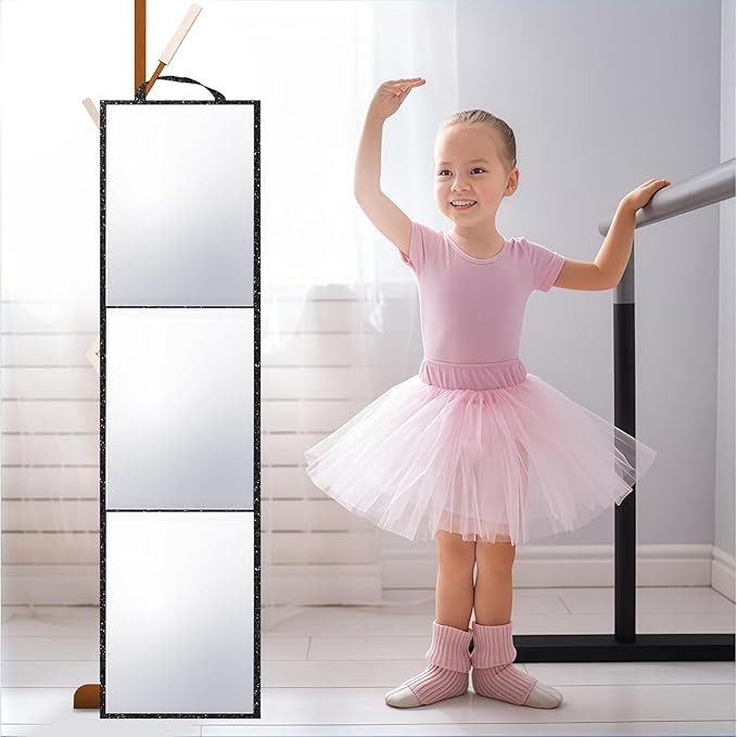 Foldable Full Length Mirror, 2-in-1 Wall Mounted or Tabletop Mirror, Portable Travel Mirror with Handle for Dance Home Bedroom Wardrobe Stage Makeup Checks Camping Outdoor Use (47" x 12.5", Tri-Fold)