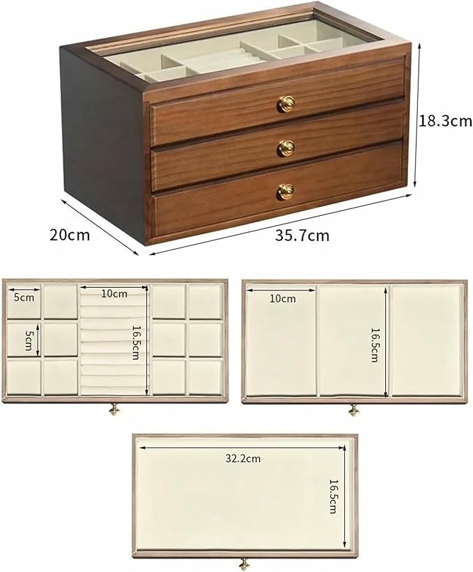 Wooden Multi-Layer Ring Box - Makeup & Jewelry Organizer, Cosmetic Storage Container for Desktop, Elegant Decorative Box for Rings & Accessories (2D)