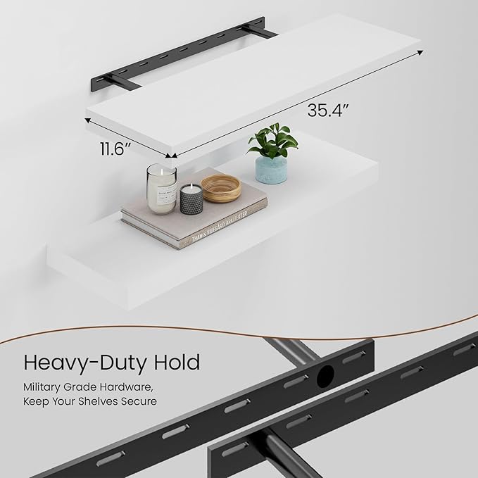 Heimlove 12inch Deep Floating Shelves for Wall, Mounted Shelves 36" W x 12" D x 1.5" H, wall Shelf for Bedroom Living Room Bathroom Kitchen Home Office, Set of 1, White