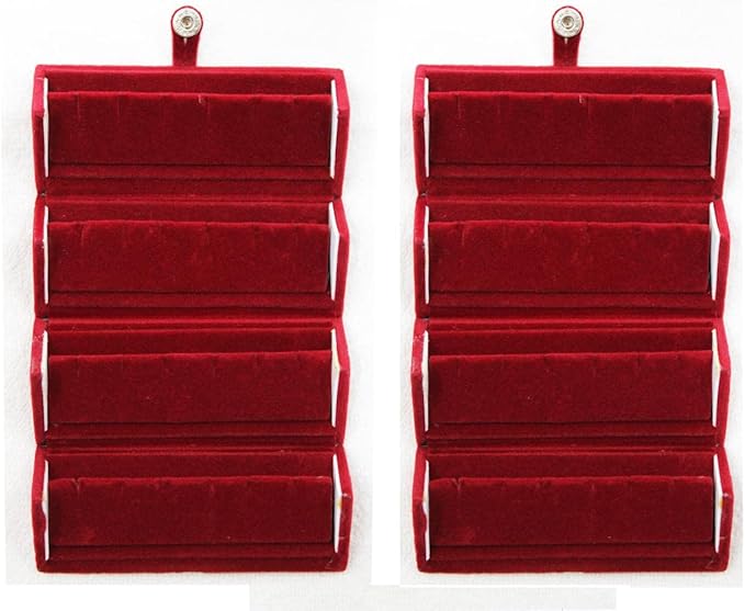 atorakushon Maroon Velvet Folding jewellery Vanity Box Make-Up 12 pair Earrings Utility Toiletry Wardrobe Organizer Pouch Set of 2