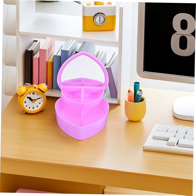 Cabilock Heart-shaped Jewelry Storage Box with Mirror Two-layer Case for Girls Cute Makeup Organizer for Necklaces Bracelets and Earrings Lightweight Travel-friendly Design