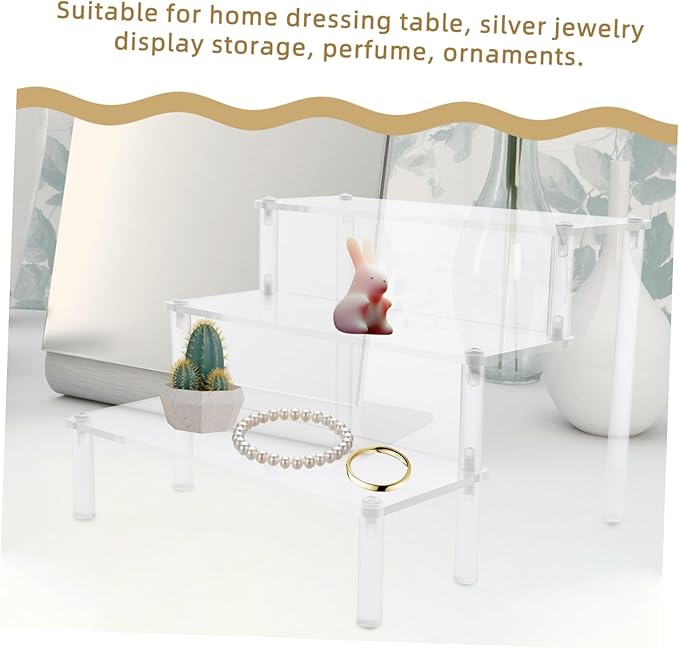 2pcs Acrylic Riser Shelf for Display Tiered Easel Stand Makeup Organizer Acrylic Jewelry Rack Display Stand for Shelves