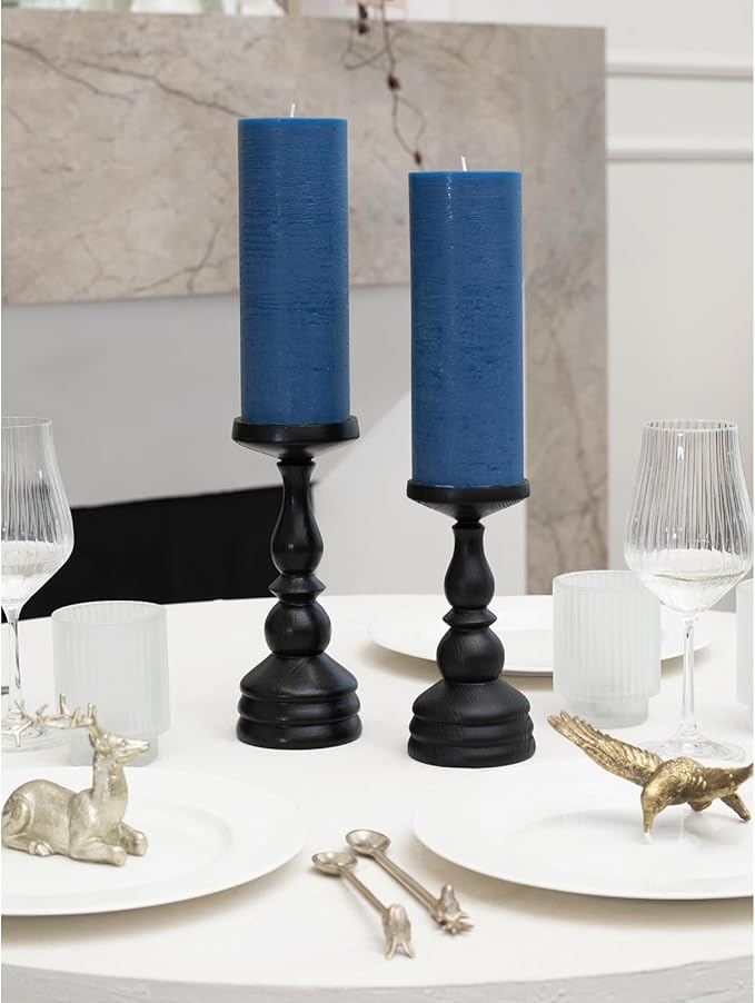 CANDWAX Dark Blue Pillar Candles 3x8 Inch – Set of 2 Unscented Dripless Large Candles, Rustic Style for Weddings, Home Decor, Events