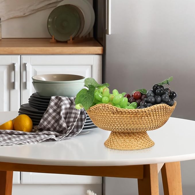 Alipis Small Round Woven Rattan Basket 9.84In Key Bowl and Fruit Tray Tabletop Organizer for Home Kitchen Entryway Storage