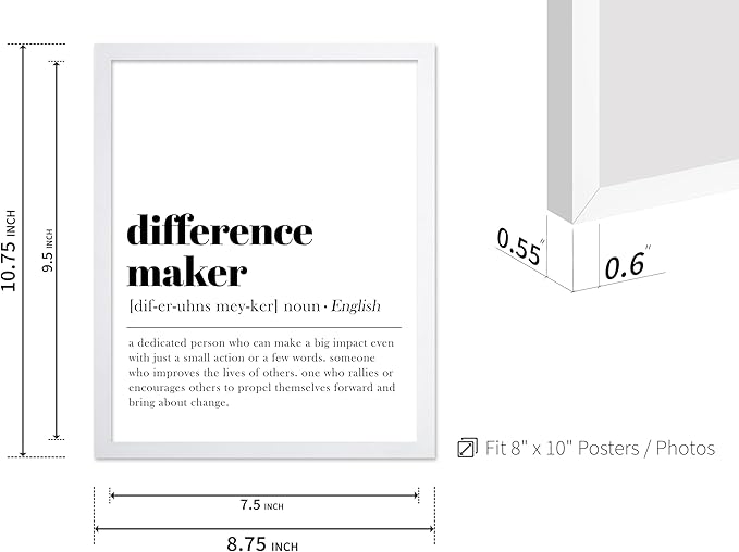 Poster Master Typography Poster - Dictionary Print - Definition of Difference Maker, Book Page - Gift for Teacher, Mentor, Friend - Wall Decor for Home, Classroom, Office, 8x10 White Framed