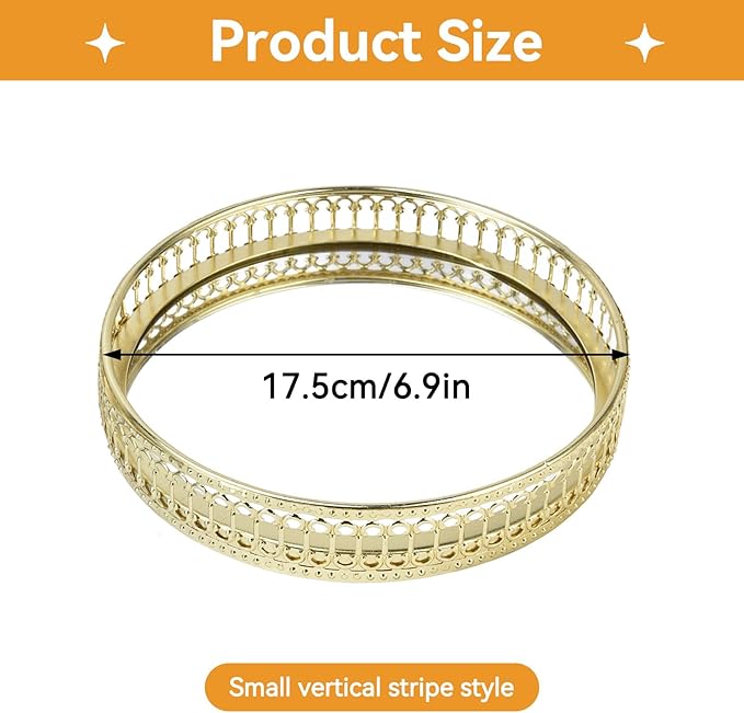 Tray Mirror, Gold Mirror Tray Decorative, Round Dresser Ornate Tray Jewelry Perfume Organizer Makeup Tray Cosmetics Storage Organizer Tray Gold Room Decor for Vanity, Dresser, Bathroom, Bedroom(01)