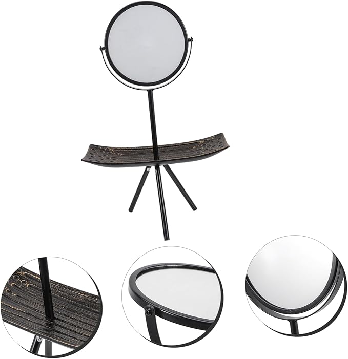 Vintage Makeup Vanity Mirror Rotating Design and Makeup Organizer Tray for Jewelry Storage Elegant Desktop Beauty Essential for Girls and Ladies