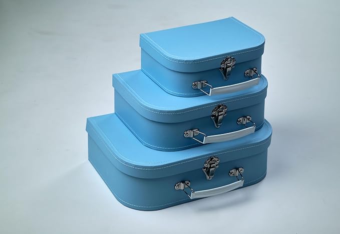 wald imports - Set of 3 Paperboard Suitcases -Decorative Storage Boxes - Suitcase Set for Decoration, Storage, and More (Baby Blue)