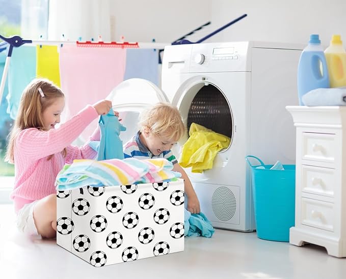 NTAOHAMPER Rectangular Storage Basket Empty,Collapsible Gift Basket with Handles,Scoccer Basket for Kids Toys/Books Box,Room Decor(Soccer)