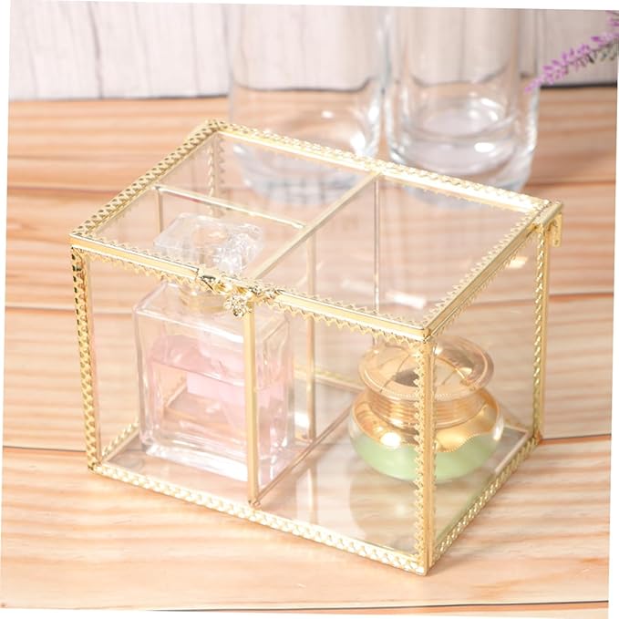 CALLARON Glass Cosmetic Storage Box Makeup Organizer Drawers Desktop Makeup Storage Case