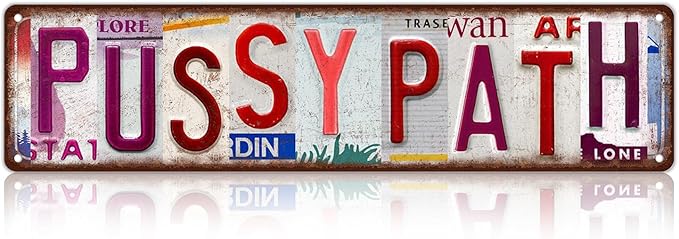 Vintage Pussy Path Wall Decor Street Signs Pink Room Metal Tin Signs Gife for Women Girl 16 x 4 Inches