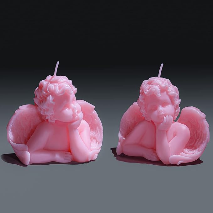Nuanchu Eclectic Angel Decor - 2 Pieces Soy Scented Vegan Candle (White, Pink) for Girly Home Aesthetic & Trendy Bedroom Decoration