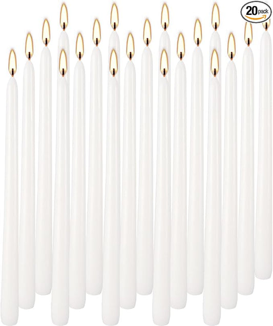 Howemon 20 Pack White Taper Candles 12 Inch Tall 3/4 Inch Thick Burn 10 Hours