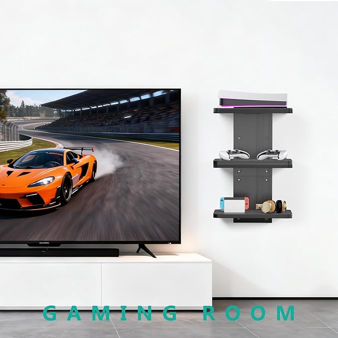 WALI Floating TV Shelf, 3 Tier Projector Shelf for DVD Players, Routers, Game Consoles, Cable Boxes, Living Room Decor Accessories, Wall Mount Shelves Holds Up to 22lbs (CS303NB), 3-Shelf, Black