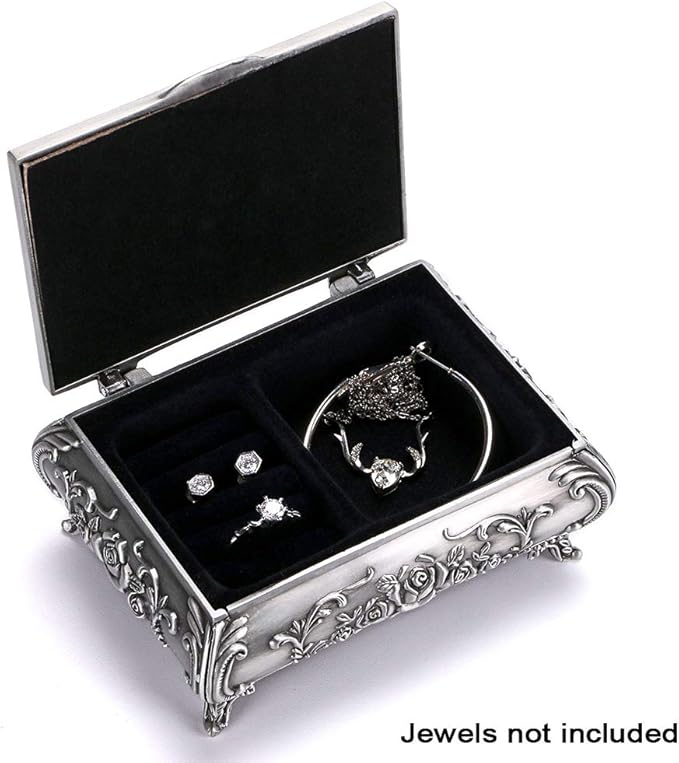 Hipiwe Vintage Metal Jewelry Box Small Trinket Jewelry Storage box For Rings Earrings Necklace Treasure Chest Organizer Antique jewelry Keepsake gift Box Case for Women (Small)
