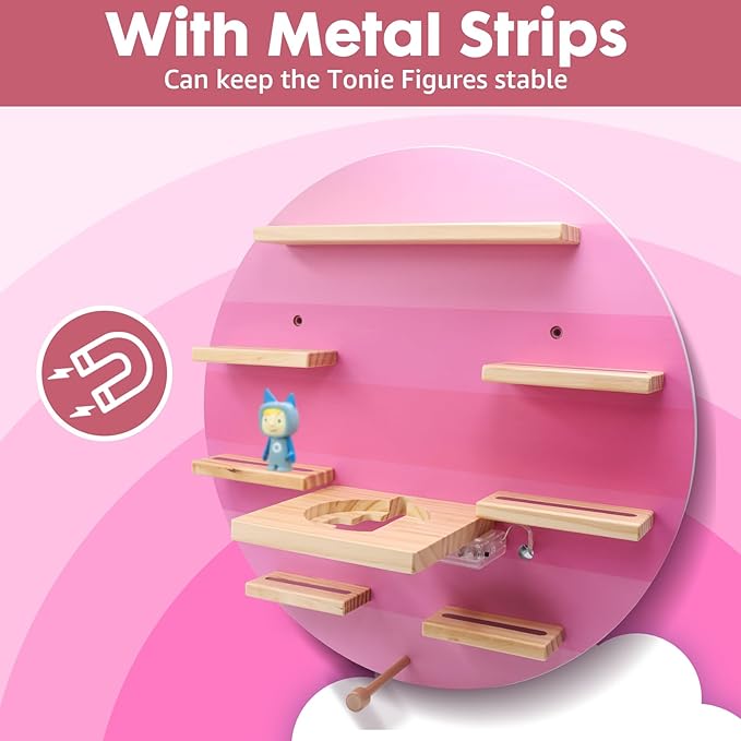 Taladad for TonieBox 2/1 and Tonie Shelf,Display Shelf RGB LED Light,Tonies Storage for 12-40 Tonie Figures Characters Magnetic Wall Shelf for Tonies Toniebox