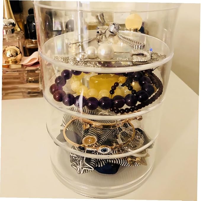 CALLARON 2pcs Circular Rotating Plastic Jewelry Box Four-layer Storage Organizer for Makeup Earrings and Items Desktop for Efficient Organization