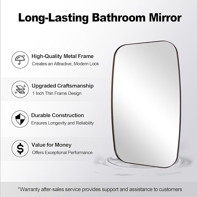 ANDY STAR Brushed Bronze Bathroom Mirror, 30x40” Oblong Mirror with Stainless Steel Metal Frame, Oval Vanity Mirror for Over Sink, Modern Anti Rust Wall Mounted