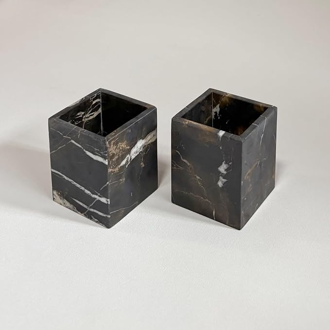 Natural Marble Stone Square Storage Container Empty Vessel Holder Cup for Candle/Pens/Sundries items (Black Brown)