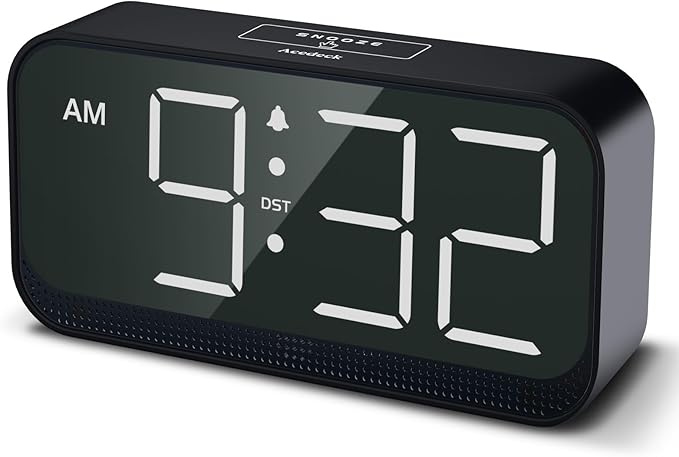 Acedeck Battery Operated Digital Clock: Cordless Small Alarm Clock for Bedroom Travel - Large Numbers 4 Dimmers for All Ages White Digits