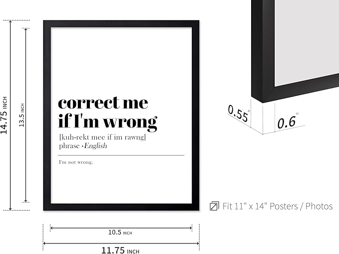 Poster Master Typography Poster - Retro Dictionary Print - Correct Me If I'm Wrong Definition, Book Page, Funny - Gift for Colleague, Friend - Wall Decor for Home, Office, 11x14 Black Framed