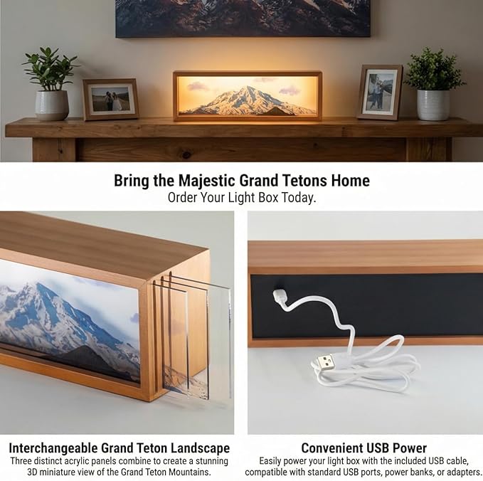 Snowy Mount Rainie Led Light Box 3 Layers of Acrylic Light Box - Handmade Table Lamp for Room Decor - National Park Travel Signs Travel Gift