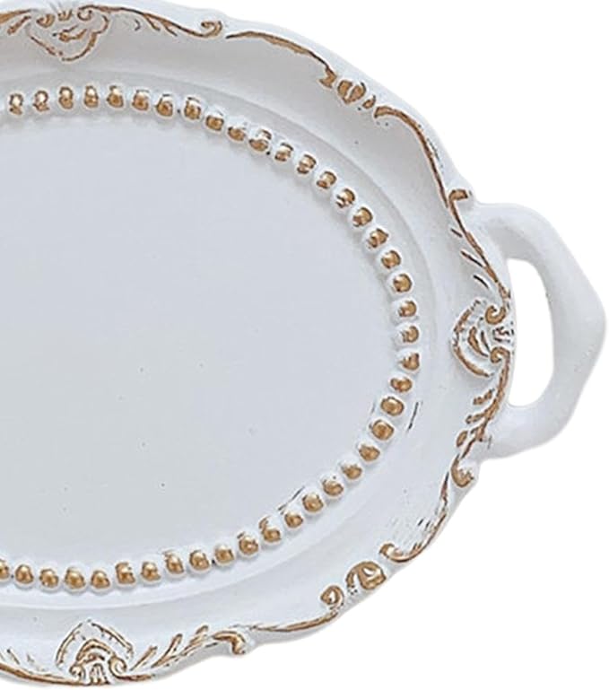 Makeup Perfume Organizer Cosmetic Trays Ornate Trays Ornament Decorative Trays Jewellery Organivsers for Table Housewarming Desk Countertops, White European Style