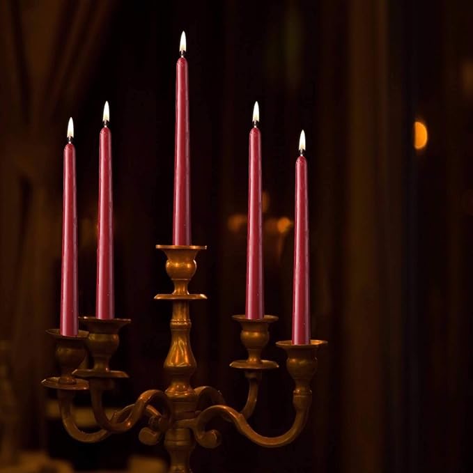 Howemon 14 Pack Dark Red Taper Candles 12 Inch Tall 3/4 Inch Thick Burn 10 Hours (Burgundy)