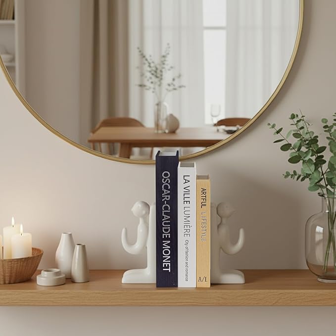 Aesthetic Decorative Books for Home Decor w. Wood Bead - Set of 3 Linen Fake Books for Decoration, Coffee Table Book Box Decor for Mantle/Bookshelf/Farmhouse/Entryway/Nightstand