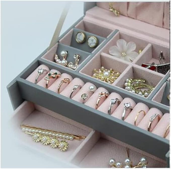 Multifunctional Ring,Leather Jewelry Box Organizer, Necklace, and Makeup Display Case, Large Jewelry Storage Box for Rings, Earrings, Bracelets, and Cuffs, 13.5x18.3x11.5cm